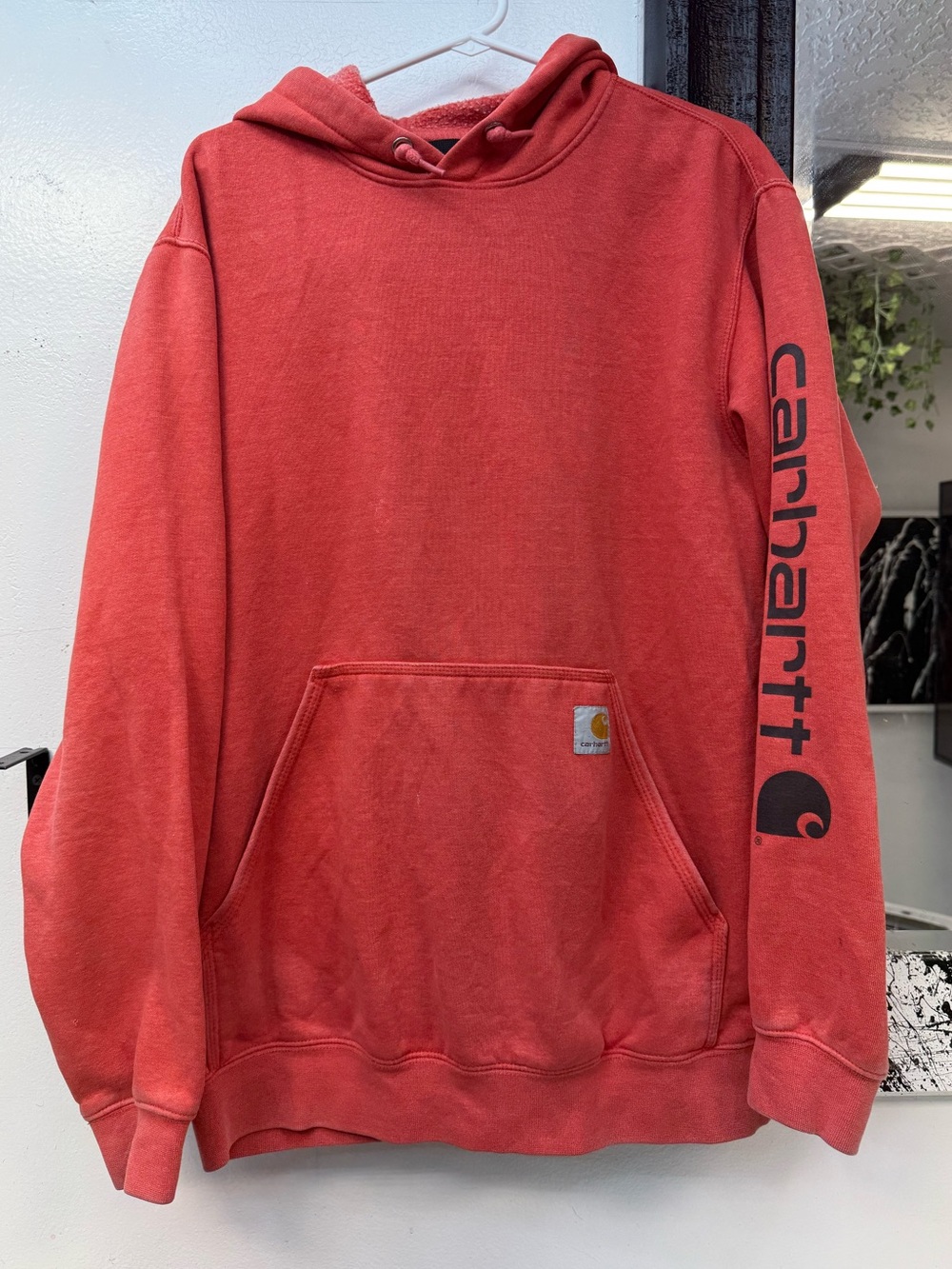 Carhartt Red Pullover Hoodie with Sleeve Logo